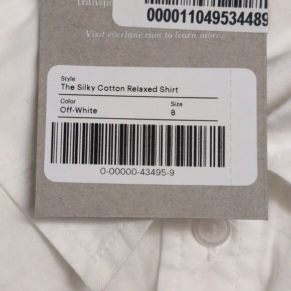 NWT EVERLANE Silky Cotton Relaxed Shirt Off-white Long Sleeve Button Down Size 8 - Picture 9 of 10